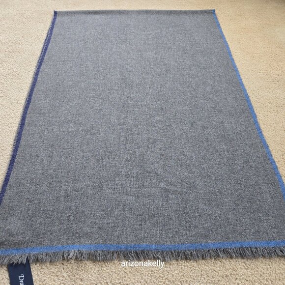 NWT Drake's Wool Cashmere Scarf Grey with Blue Border - Picture 9 of 16
